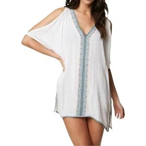 O’Neill Cyrus Embroidered Cold Shoulder Coverup White Tunic Top - Sz. M